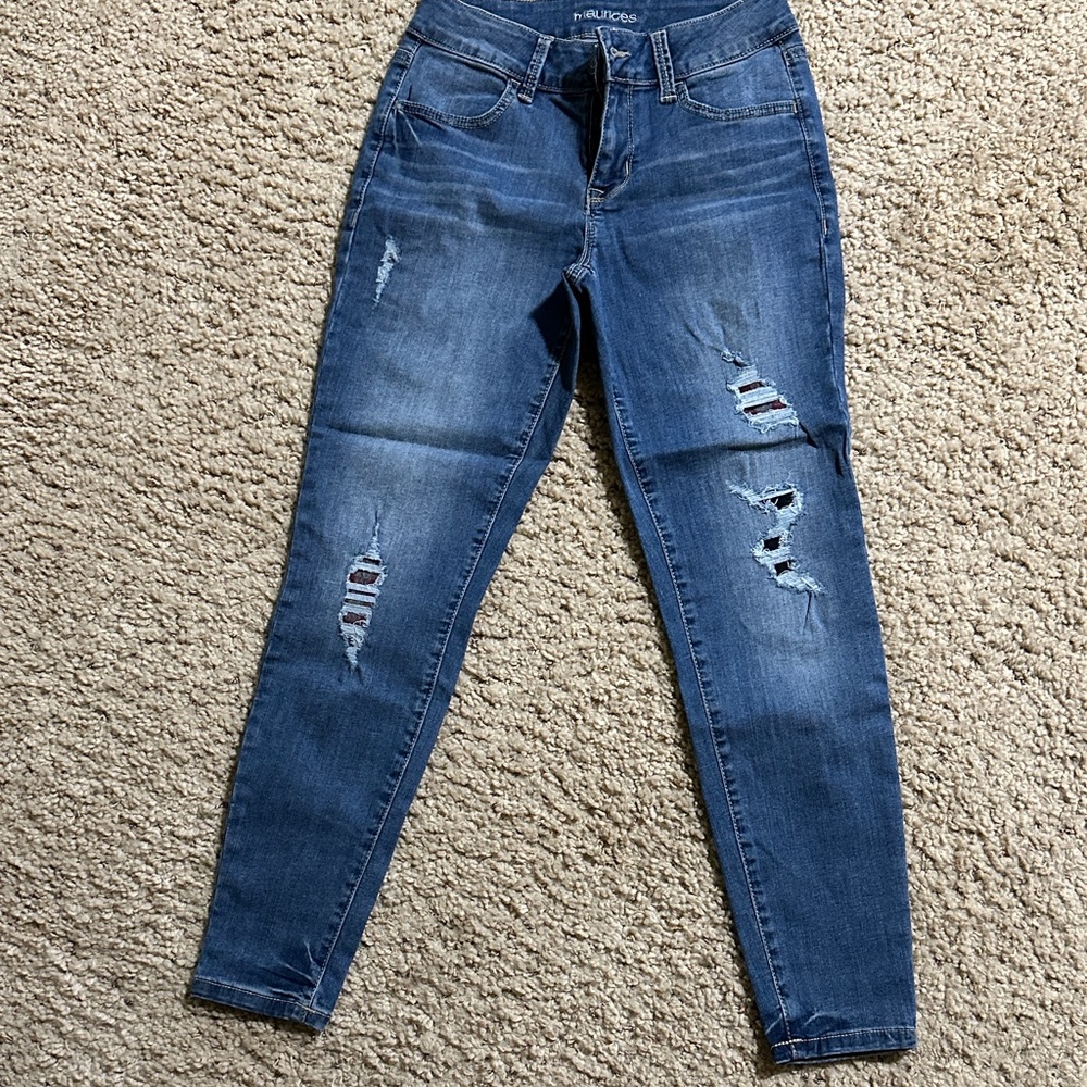 Maurices Dark Blue Distressed Skinny Jeans size extra small short